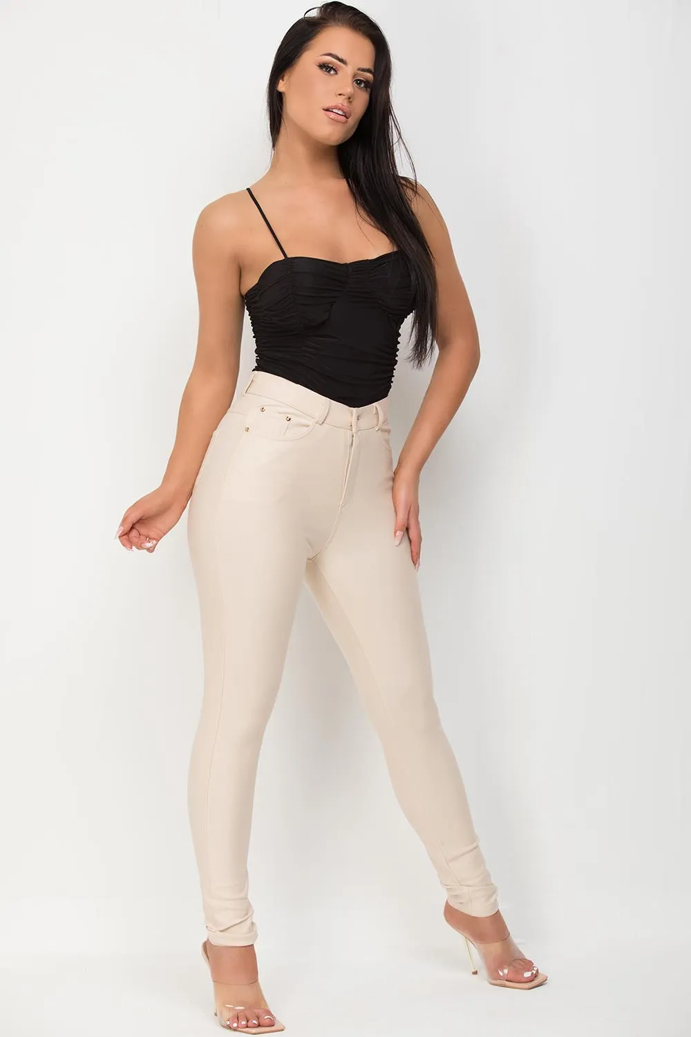 Beige Skinny Trousers With Pockets