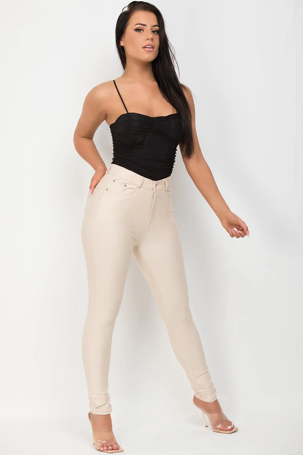Beige Skinny Trousers With Pockets