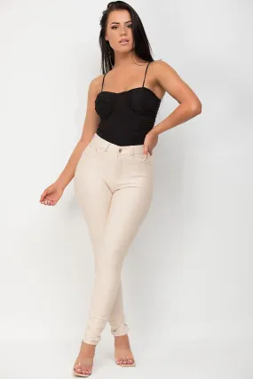 Beige Skinny Trousers With Pockets