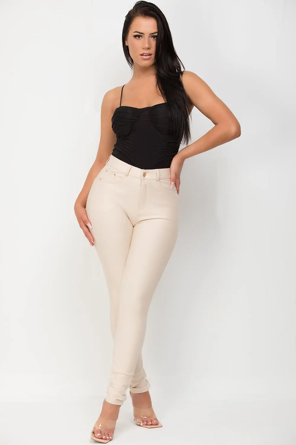 Beige Skinny Trousers With Pockets