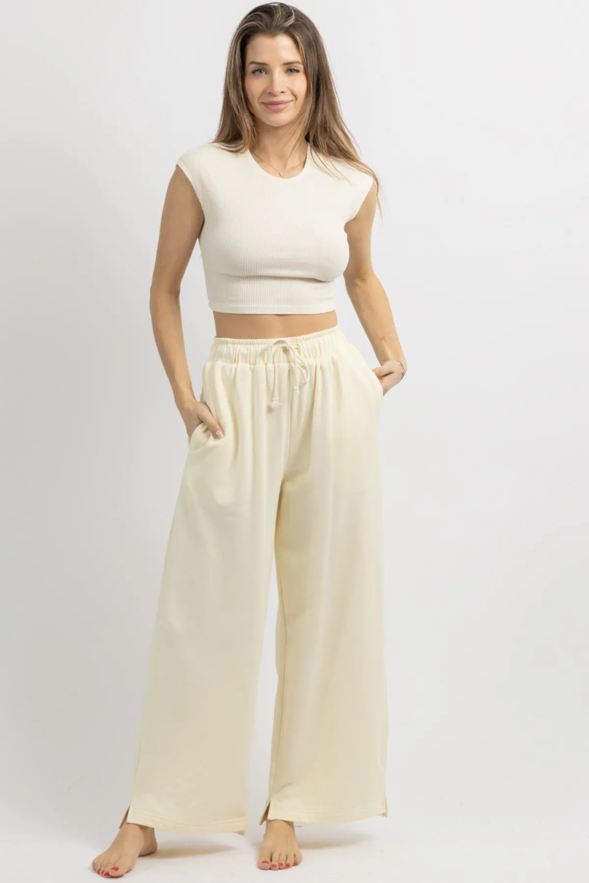 CREAM CORA WIDE-LEG LOUNGE PANT
