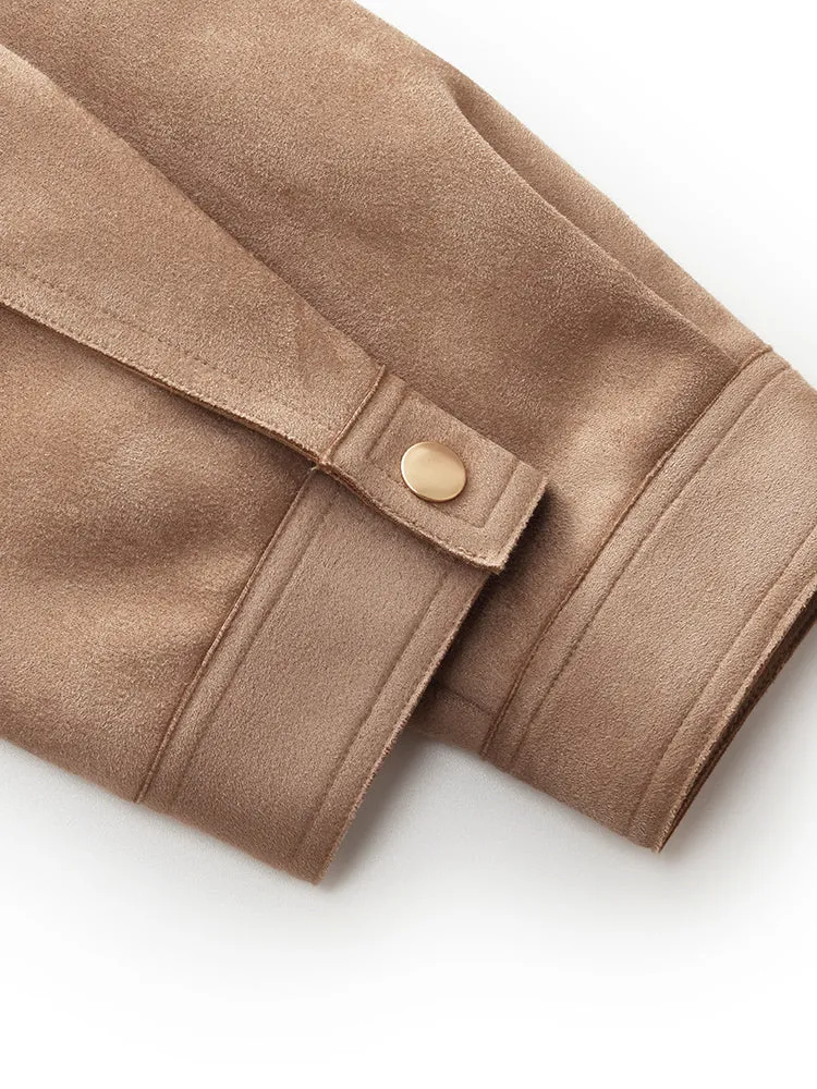 Faux Suede Zip-Up Crop Jacket And Midi Skirt Two-Piece Set