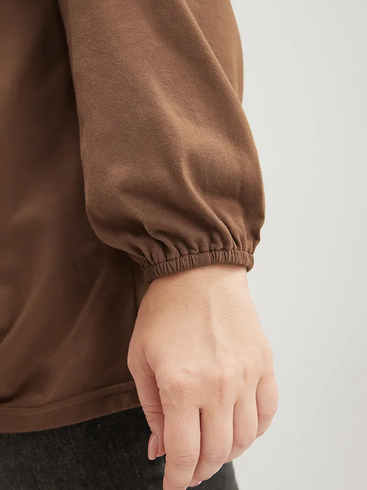 Leopard Patchwork Lantern Sleeve Twist Front Sweatshirt
