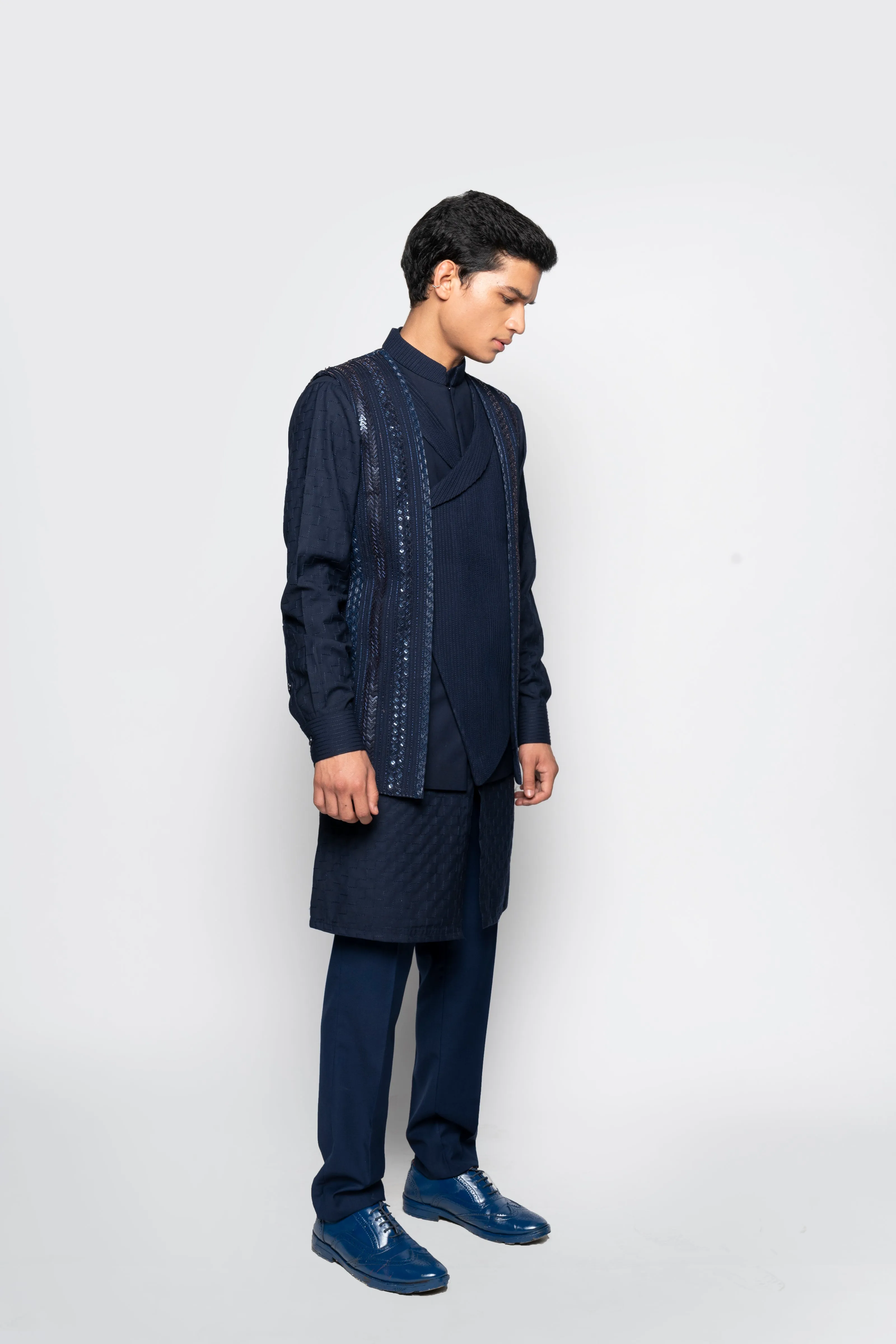 Navy Double Breasted Sleeveless Jacket