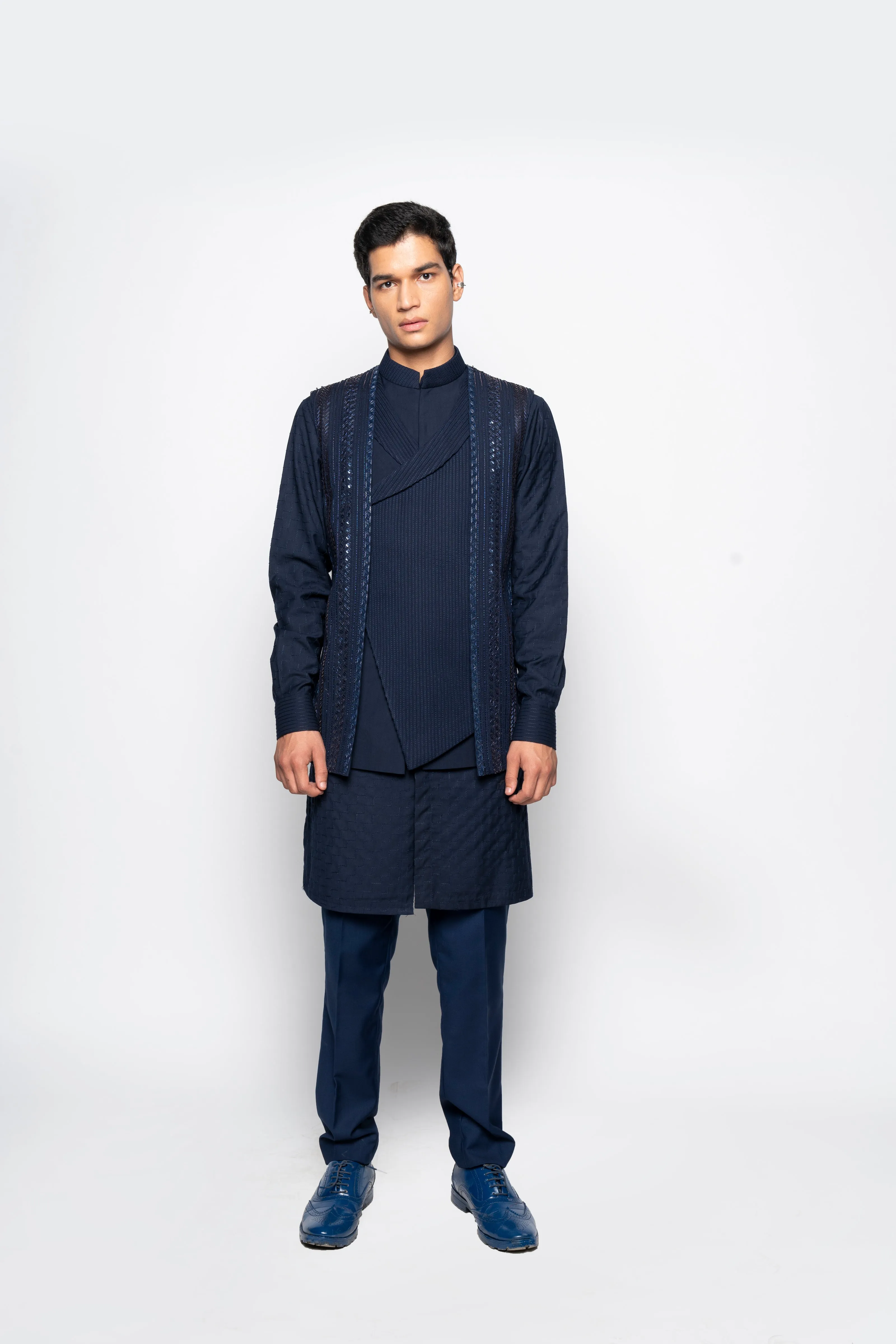 Navy Double Breasted Sleeveless Jacket