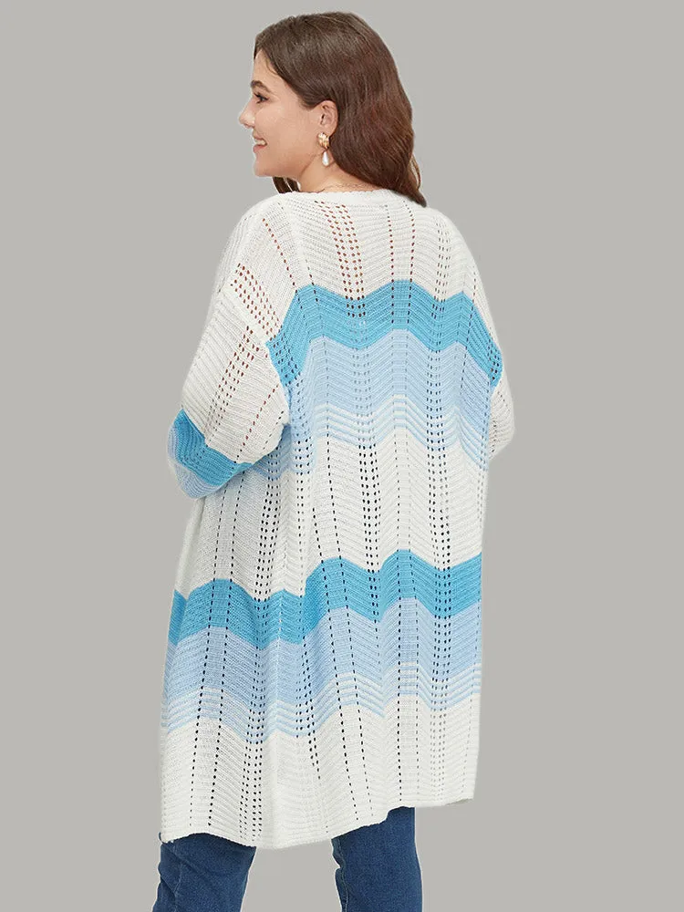 Ombre Geo Eyelet Tunic Open Front Elastic Cuffs Cardigan