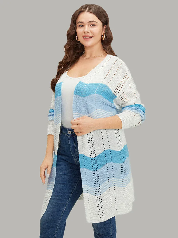 Ombre Geo Eyelet Tunic Open Front Elastic Cuffs Cardigan