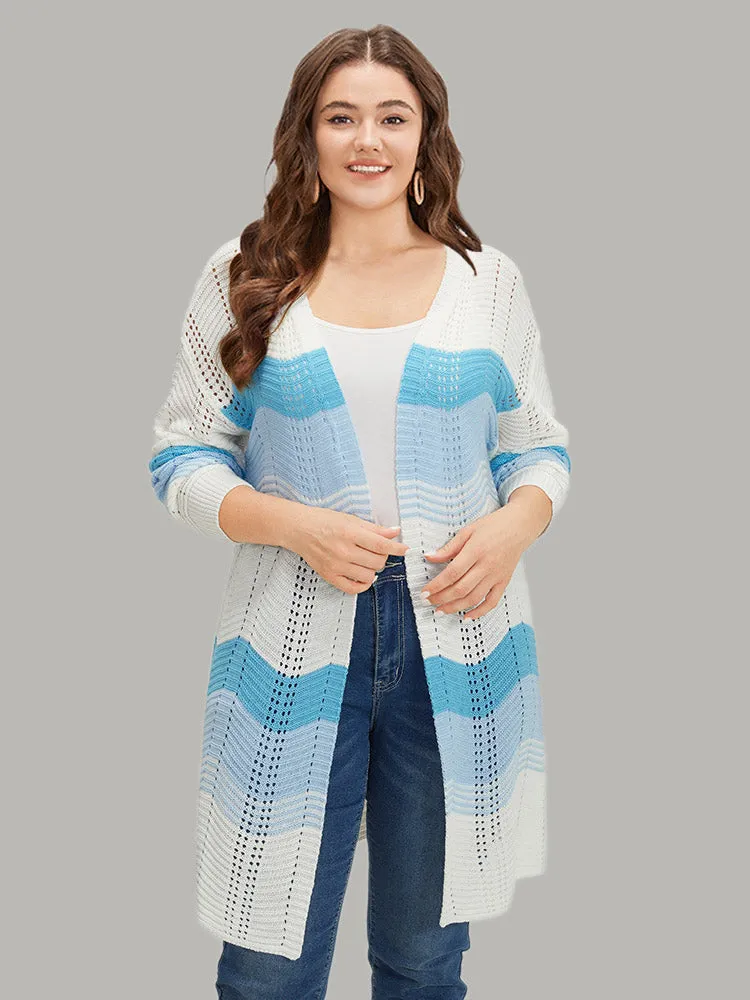 Ombre Geo Eyelet Tunic Open Front Elastic Cuffs Cardigan
