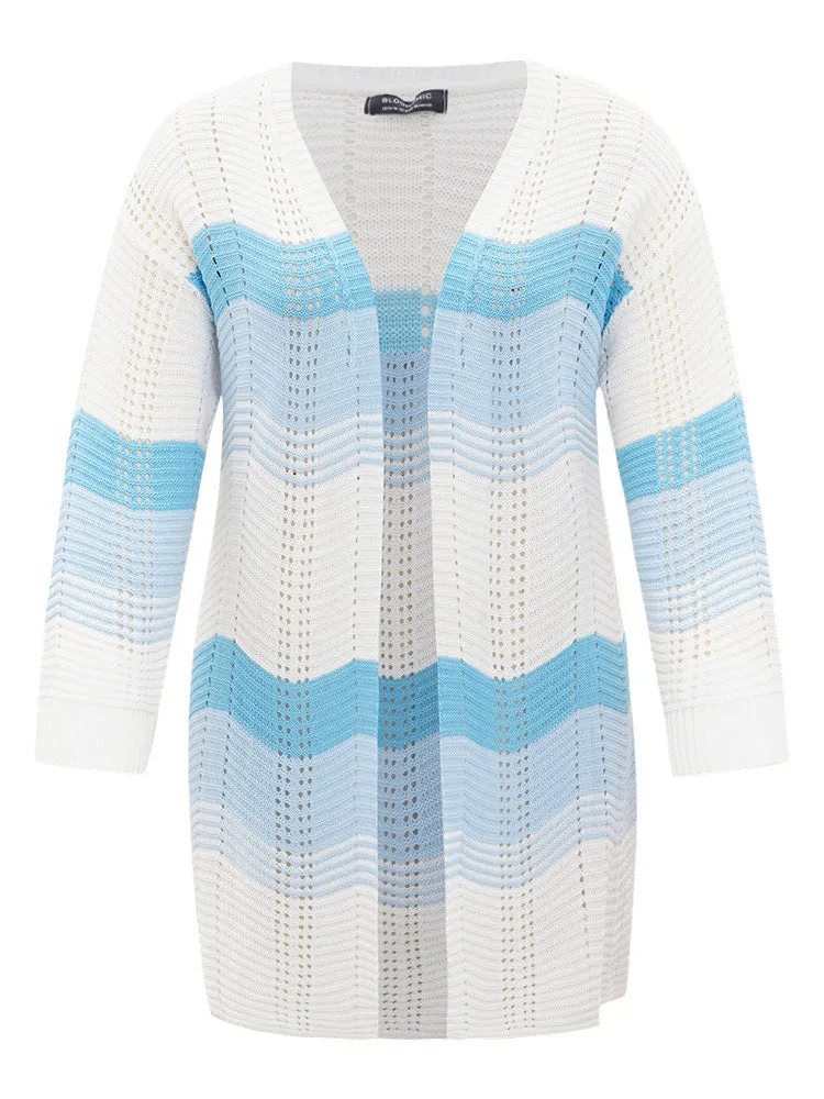 Ombre Geo Eyelet Tunic Open Front Elastic Cuffs Cardigan
