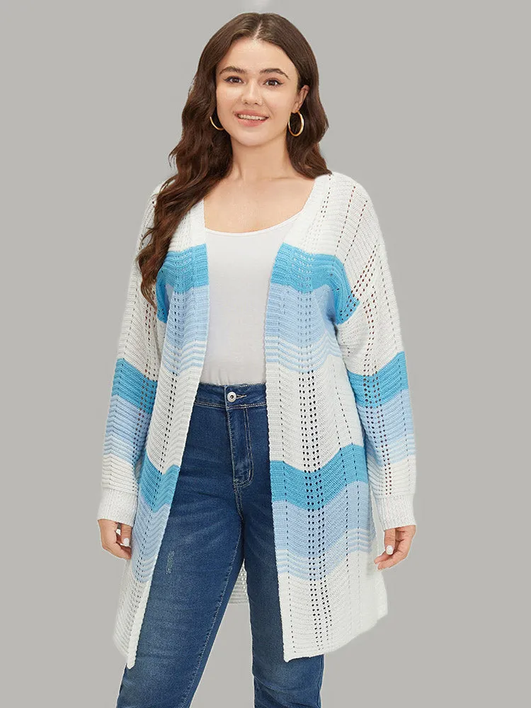 Ombre Geo Eyelet Tunic Open Front Elastic Cuffs Cardigan