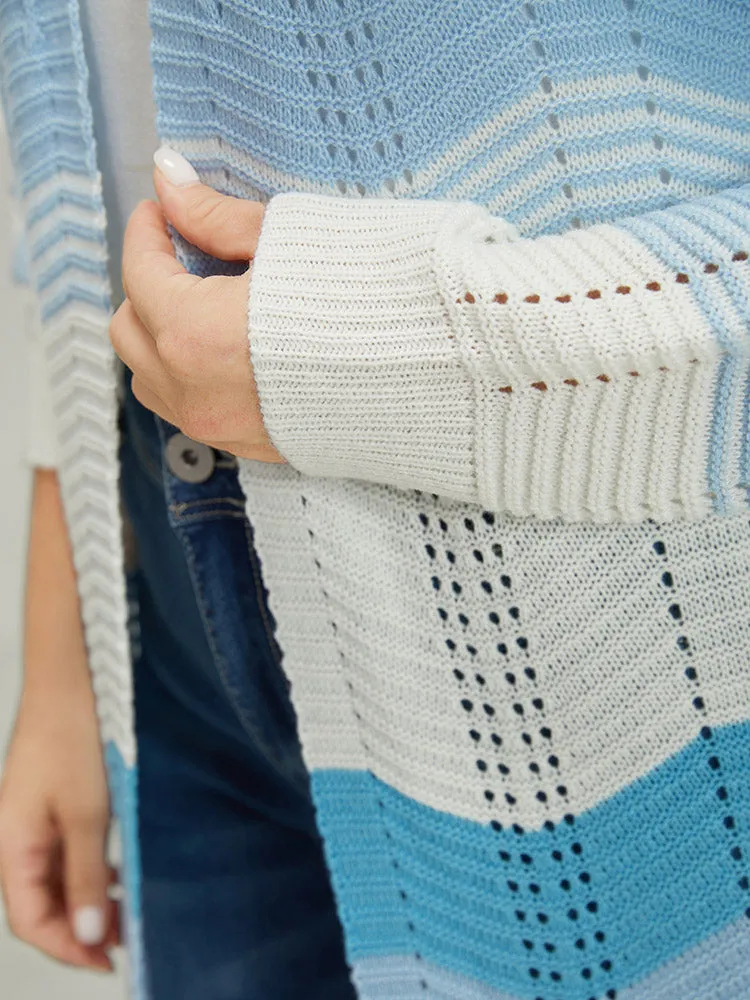 Ombre Geo Eyelet Tunic Open Front Elastic Cuffs Cardigan
