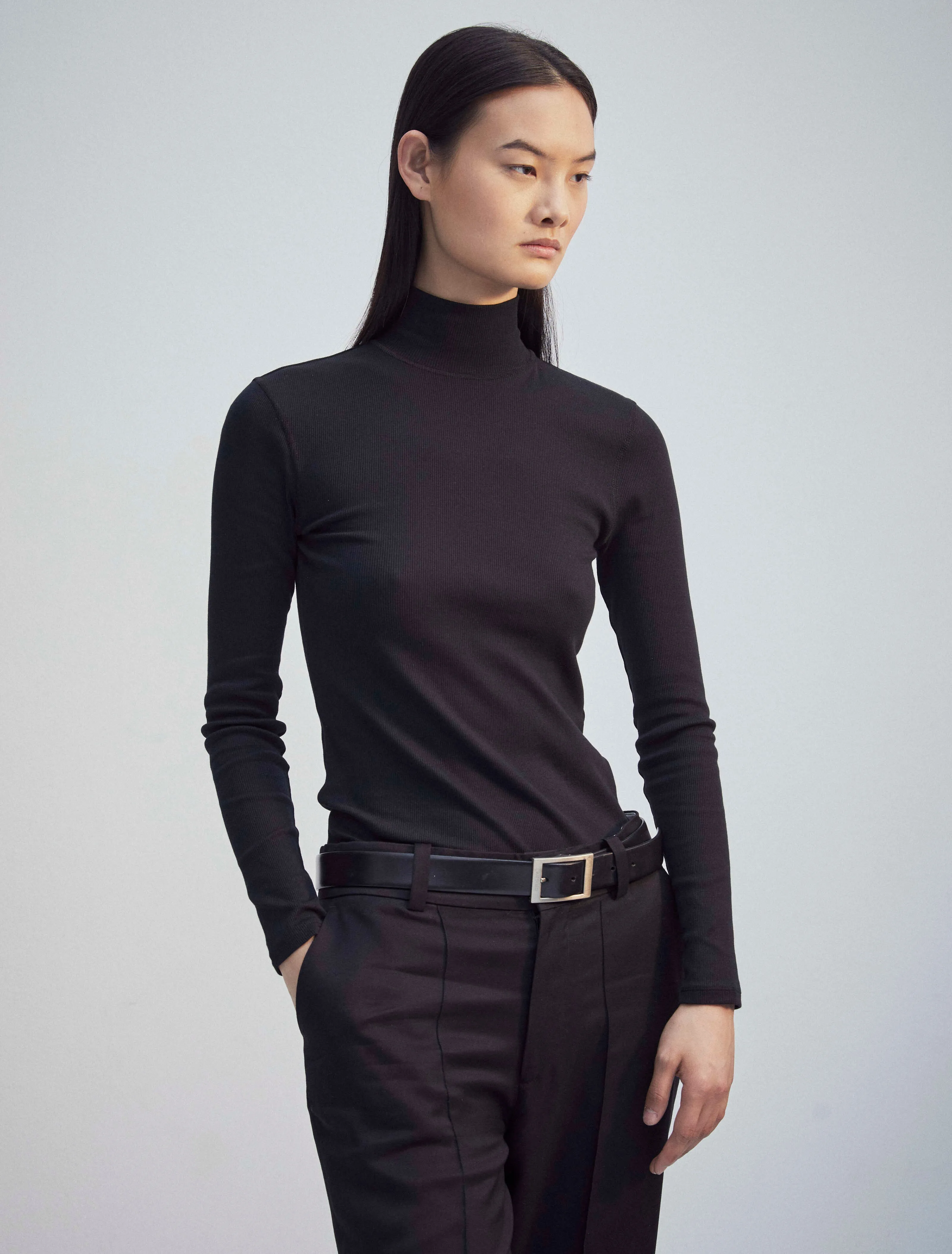 Suri Classic Rib High Neck Top in Black