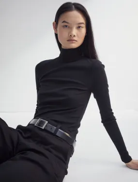 Suri Classic Rib High Neck Top in Black